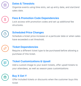 Advanced event setup and configuration options